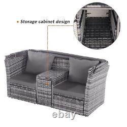 Outdoor Patio Garden Furniture Set Rattan Sofa Set Lounge Set Retractable Canopy