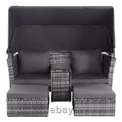 Outdoor Patio Garden Furniture Set Rattan Sofa Set Lounge Set Retractable Canopy