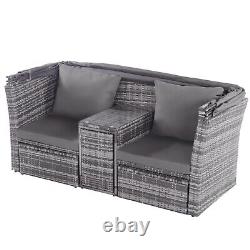 Outdoor Patio Garden Furniture Set Rattan Sofa Set Lounge Set Retractable Canopy