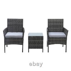 Outdoor Patio Garden Rattan Furniture 3 Piece Chairs Coffee Table Cushions Set