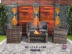 Outdoor Patio Rattan Garden 4-piece Furniture Sofa Set With Chairs & Table Seater