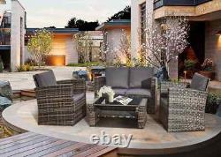 Outdoor Patio Rattan Garden 4-piece Furniture Sofa Set With Chairs & Table Seater