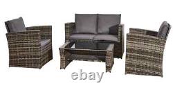 Outdoor Patio Rattan Garden 4-piece Furniture Sofa Set With Chairs & Table Seater