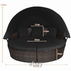 Outdoor Rattan Daybed Patio Garden Sectional Furniture Set With Retractable Canopy