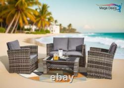 Outdoor Rattan Garden Furniture 4 Piece MixGrey Patio Set Table Chairs & Cushion