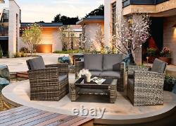 Outdoor Rattan Garden Furniture 4 Piece MixGrey Patio Set Table Chairs & Cushion