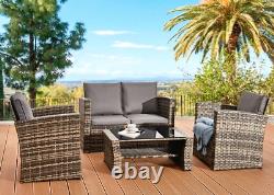 Outdoor Rattan Garden Furniture 4 Piece MixGrey Patio Set Table Chairs & Cushion