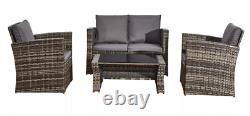 Outdoor Rattan Garden Furniture 4 Piece MixGrey Patio Set Table Chairs & Cushion