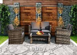 Outdoor Rattan Garden Furniture 4 Piece MixGrey Patio Set Table Chairs & Cushion