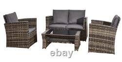 Outdoor Rattan Garden Furniture 4 Piece MixGrey Patio Set Table Chairs & Cushion