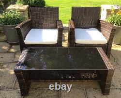 Outdoor Rattan Garden Patio Furniture Set 3 Piece Armchairs Coffee Table