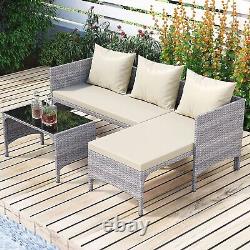 Outdoor Rattan Patio Furniture Set with Chaise Lounge Sofa Set for Porch Garden