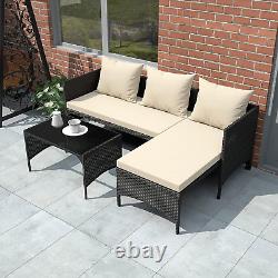 Outdoor Rattan Patio Furniture Set with Chaise Lounge Sofa Set for Porch Garden