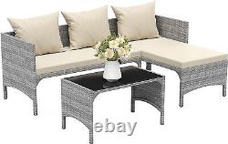 Outdoor Rattan Patio Furniture Set with Chaise Lounge Sofa Set for Porch Garden
