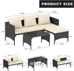 Outdoor Rattan Patio Furniture Set with Chaise Lounge Sofa Set for Porch Garden