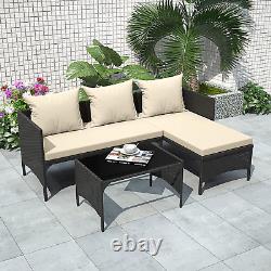 Outdoor Rattan Patio Furniture Set with Chaise Lounge Sofa Set for Porch Garden