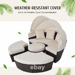 Outdoor Round Sofa Bed Patio Garden Furniture Set Daybed Lounge Sun Island Beige