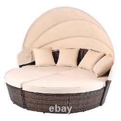 Outdoor Round Sofa Bed Patio Garden Furniture Set Daybed Sun Island Beige Lounge
