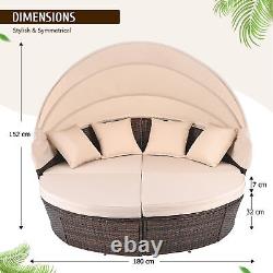 Outdoor Round Sofa Bed Patio Garden Furniture Set Daybed Sun Island Beige Lounge