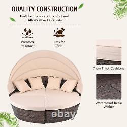 Outdoor Round Sofa Bed Patio Garden Furniture Set Daybed Sun Island Beige Lounge