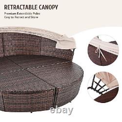 Outdoor Round Sofa Bed Patio Garden Furniture Set Daybed Sun Island Beige Lounge