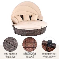 Outdoor Round Sofa Bed Patio Garden Furniture Set Daybed Sun Island Beige Lounge