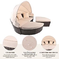 Outdoor Round Sofa Bed Patio Garden Furniture Set Daybed Sun Island Beige Lounge