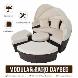 Outdoor Round Sofa Bed Patio Garden Furniture Set Daybed Sun Island Lounge Beige