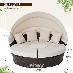 Outdoor Round Sofa Bed Patio Garden Furniture Set Daybed Sun Island Lounge Beige