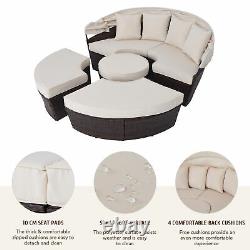 Outdoor Round Sofa Bed Patio Garden Furniture Set Daybed Sun Island Lounge Beige