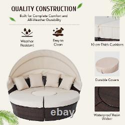 Outdoor Round Sofa Bed Patio Garden Furniture Set Daybed Sun Island Lounge Beige