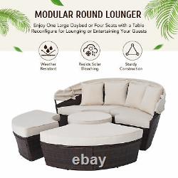 Outdoor Round Sofa Bed Patio Garden Furniture Set Daybed Sun Island Lounge Beige