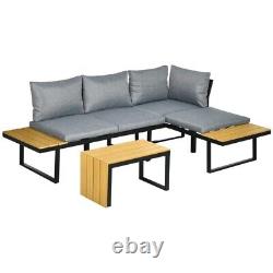 Outsunny 3 Pcs Patio Furniture Garden Lounge Set, Cushion Wooden Sofa and Table