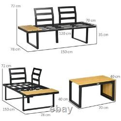 Outsunny 3 Pcs Patio Furniture Garden Lounge Set, Cushion Wooden Sofa and Table