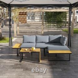 Outsunny 3 Pcs Patio Furniture Garden Lounge Set, Cushion Wooden Sofa and Table