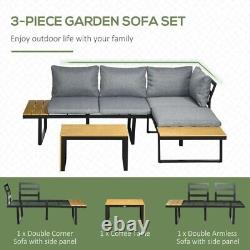 Outsunny 3 Pcs Patio Furniture Garden Lounge Set, Cushion Wooden Sofa and Table