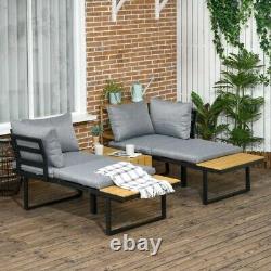 Outsunny 3 Pcs Patio Furniture Garden Lounge Set, Cushion Wooden Sofa and Table