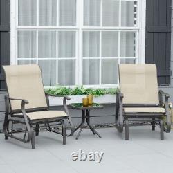 Outsunny 3 Piece Outdoor Gliding Chairs Table Set Patio Garden Furniture Khaki