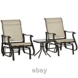 Outsunny 3 Piece Outdoor Gliding Chairs Table Set Patio Garden Furniture Khaki