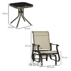 Outsunny 3 Piece Outdoor Gliding Chairs Table Set Patio Garden Furniture Khaki