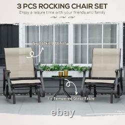 Outsunny 3 Piece Outdoor Gliding Chairs Table Set Patio Garden Furniture Khaki