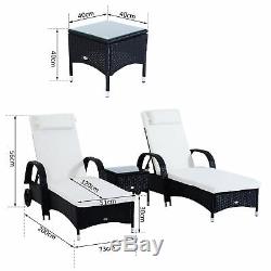 Outsunny 3PC Rattan Sun Lounger Table Patio Recliner Day Bed Garden Furniture