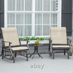 Outsunny 3PCS Outdoor Gliding Chairs with Table Set Patio Garden Furniture Khaki