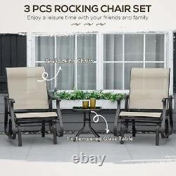 Outsunny 3PCS Outdoor Gliding Chairs with Table Set Patio Garden Furniture Khaki