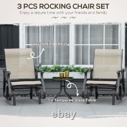 Outsunny 3PCS Outdoor Gliding Chairs with Table Set Patio Garden Furniture Khaki