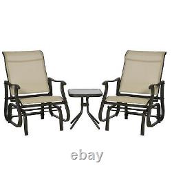 Outsunny 3PCS Outdoor Gliding Chairs with Table Set Patio Garden Furniture Khaki