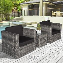 Outsunny 3Pcs Patio 2 Seater Rattan Sofa Garden Furniture Set Coffee with Cushions