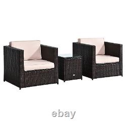 Outsunny 3Pcs Patio 2 Seater Rattan Sofa Garden Furniture Set Coffee with Cushions