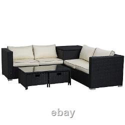 Outsunny 4 Pcs Rattan Wicker Garden Furniture Patio Sofa Storage & Table Set w