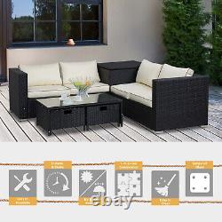 Outsunny 4 Pcs Rattan Wicker Garden Furniture Patio Sofa Storage & Table Set w